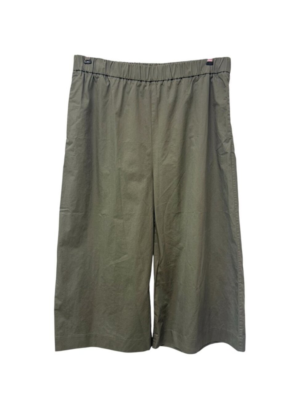 COS Wide Leg Culottes Large (44) Green Ankle Crop Elastic Waist Cotton Pants